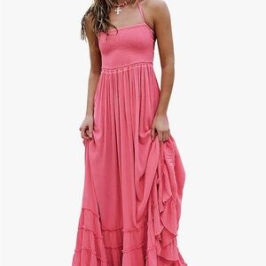 Boho Backless Pink Maxi Dress NWT